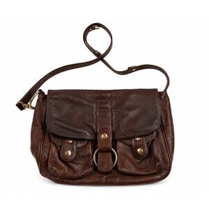 ANI Vintage Y2K Brown Distressed Leather Boho Messenger Shoulder Bag Satchel